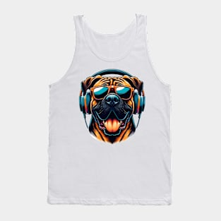 Grinning Boerboel as Smiling DJ with Headphones Tank Top